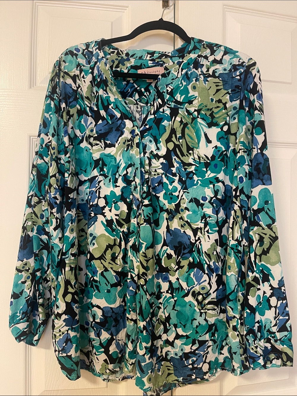 Philosophy Floral Button-Front Blouse in Teal, Blue & Green